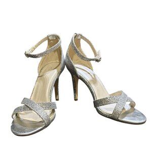 David's Bridal Glitter Fabric Crisscross Heels Silver Size 7.5